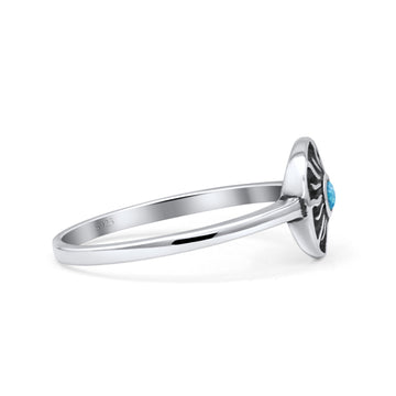 Sun Band Oxidized Thumb Ring Statement Fashion Ring Lab Created Blue Opal 925 Sterling Silver
